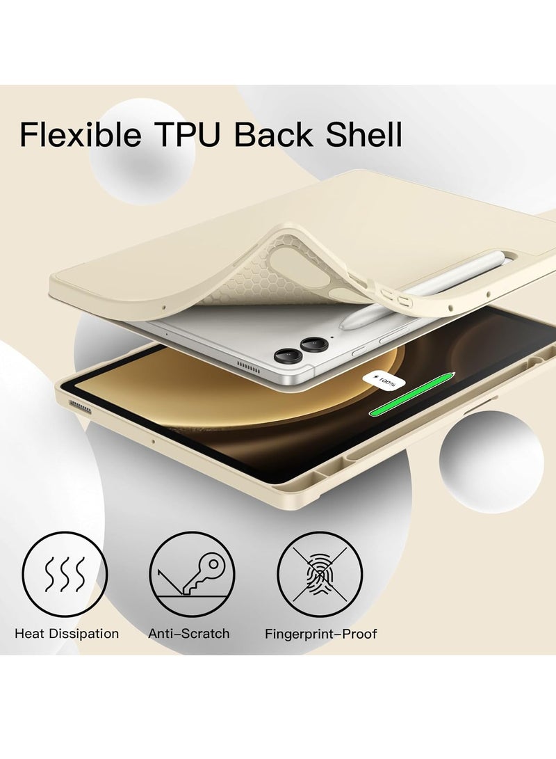 ELTRAZONE Case for Samsung Galaxy Tab S9 FE+ / S9 FE Plus 12.4-Inch – Soft TPU Tri-Fold Stand Protective Cover with S Pen Holder, Auto Wake/Sleep, S Pen Charging Support (Beige) - Image 4