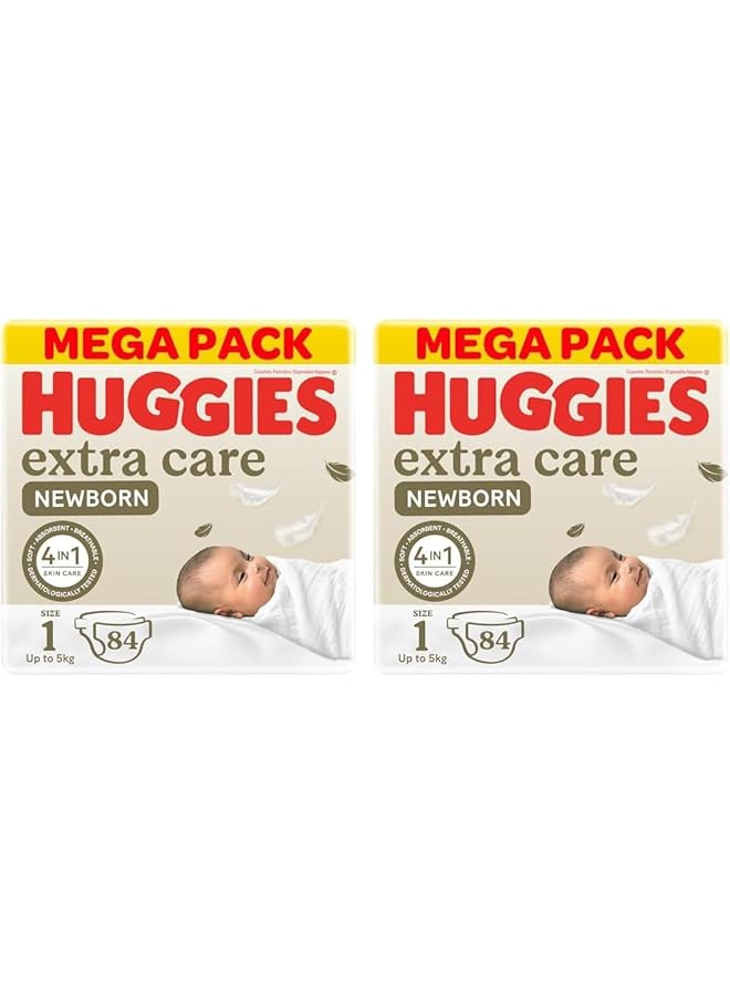 HUGGIES Extra Care Newborn Size 1 Up To 5 Kg Mega Pack 84 Diapers (Pack Of 2) - Image 1