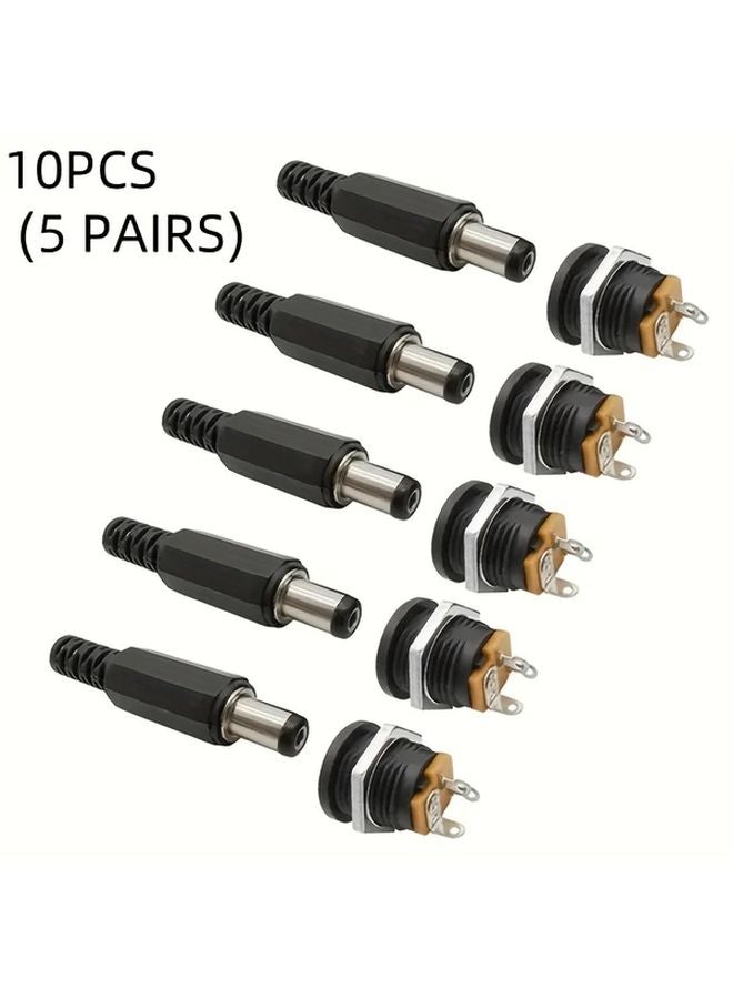 10 قطع 5 أزواج 5 5x2 1 مم مقابس طاقة DC أنثى للتركيب على اللوحة باللون الأسود البلاستيكي - Image 2