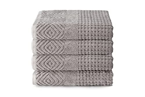 TexereSilk Texere 100% Organic Cotton Diamond Jacquard 700 GSM Luxury Bath Towel Sets - Ultra Soft and Absorbent Hotel and Spa Quality (Diamond, Cathedral Gray, 4 Bath Towels) - Image 1
