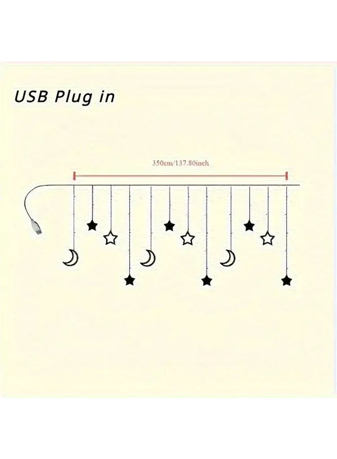 أضواء ستارة عيد الميلاد تعمل بالطاقة عبر USB 3.5 متر دافئة ملونة زخرفة نجمة وقمر - Image 2