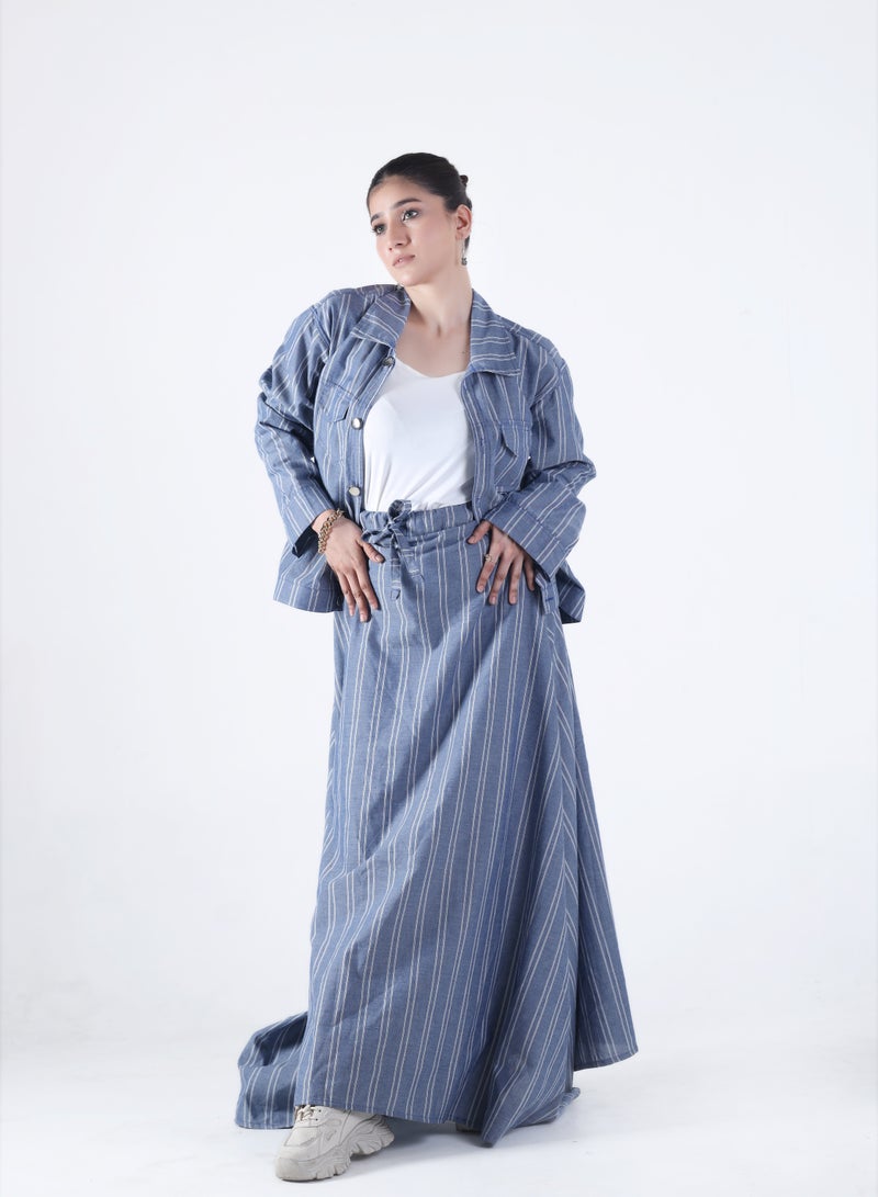 Ambittrends Unisex Blue Striped Co-Ord Set – Shirt & Skirt - Image 4