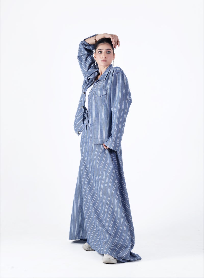Ambittrends Unisex Blue Striped Co-Ord Set – Shirt & Skirt - Image 3