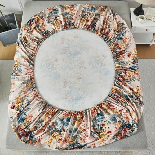 URBONUR 100% Cotton Sheets Set Queen Size, 4 Pieces, Soft & Breathable Sateen Weave Bedding, Wildflowers Floral Bed Sheet, Silky Smooth Deep Pocket - Image 4