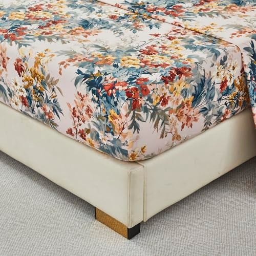 URBONUR 100% Cotton Sheets Set Queen Size, 4 Pieces, Soft & Breathable Sateen Weave Bedding, Wildflowers Floral Bed Sheet, Silky Smooth Deep Pocket - Image 5