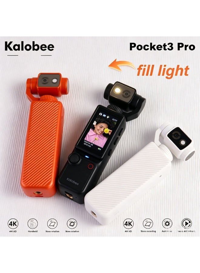 Kalobee Pocket3 Pro 4K HD Handheld Pocket Camera, 180° Rotatable Lens Built-in Fill Light, Portable Gimbal Video Cam with Stereo Mic, Autofocus Vlog Recorder for Travel Daily Shooting, 3 Colors Available - Image 4