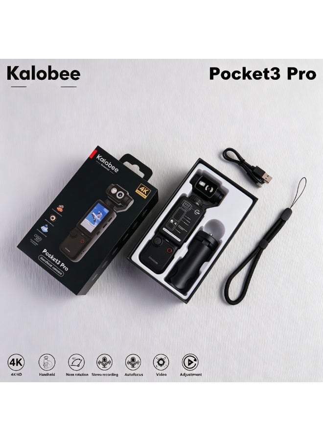 Kalobee Pocket3 Pro 4K HD Handheld Pocket Camera, 180° Rotatable Lens Built-in Fill Light, Portable Gimbal Video Cam with Stereo Mic, Autofocus Vlog Recorder for Travel Daily Shooting, 3 Colors Available - Image 5