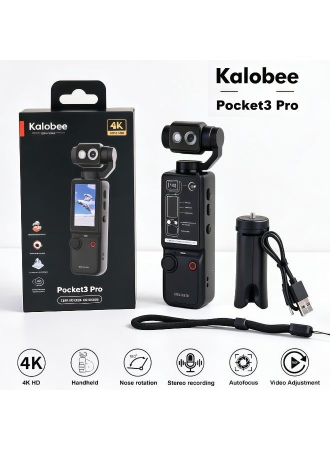 Kalobee Pocket3 Pro 4K HD Handheld Pocket Camera, 180° Rotatable Lens Built-in Fill Light, Portable Gimbal Video Cam with Stereo Mic, Autofocus Vlog Recorder for Travel Daily Shooting, 3 Colors Available - Image 1