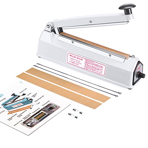 METRONIC Impulse Sealer 8 inch, Manual Heat Sealer Machine for Plastic Bags, Shrink Wrap Bag Sealers Heavy Duty Sealing Machine With Repair Kit (White) - Image 1
