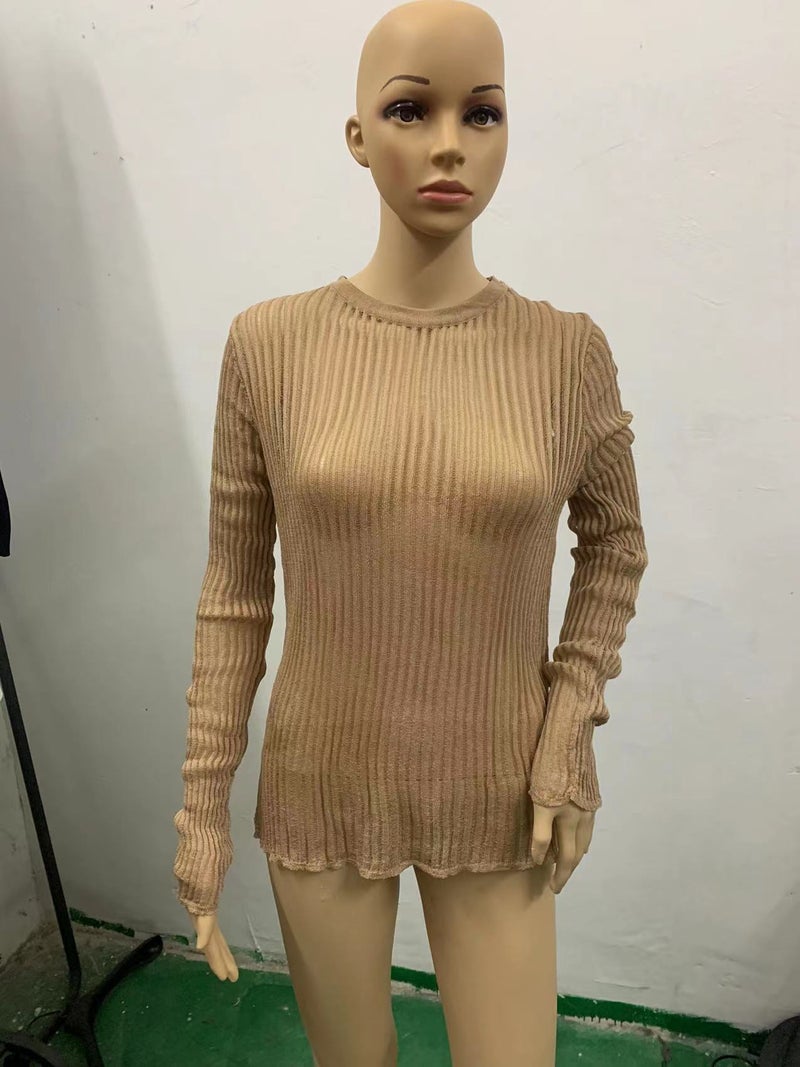 2023 Europe And America Independent Station Spring And Long Sleeve Round Neck Thin Breathable Knitted Wool Top - Image 1