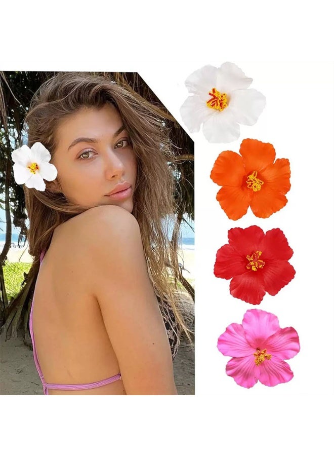 4pcs Hawaiian Flower Hair Clips, 4pcs inch Artificial Flower Hair Clip, Bohemian Style Hibiscus Flower Hair Clip, Suitable for Holiday, Beach, Party, Summer Girls, Tropical Flower Hair Accessories Holiday Gifts - Image 1