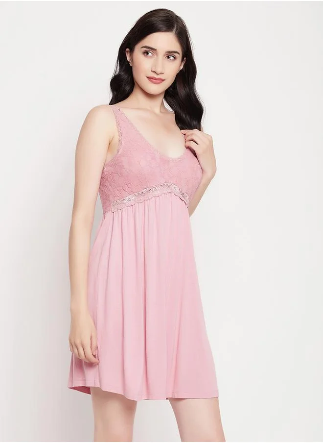 Clovia Clovia Lace Insert V Neck Cotton Nightdress