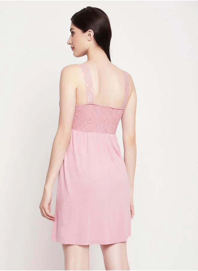 Clovia Clovia Lace Insert V Neck Cotton Nightdress