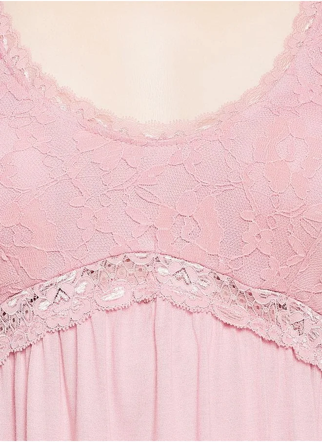 Clovia Clovia Lace Insert V Neck Cotton Nightdress