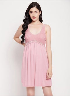 Clovia Lace Insert V Neck Cotton Nightdress by Styli  - Image 2