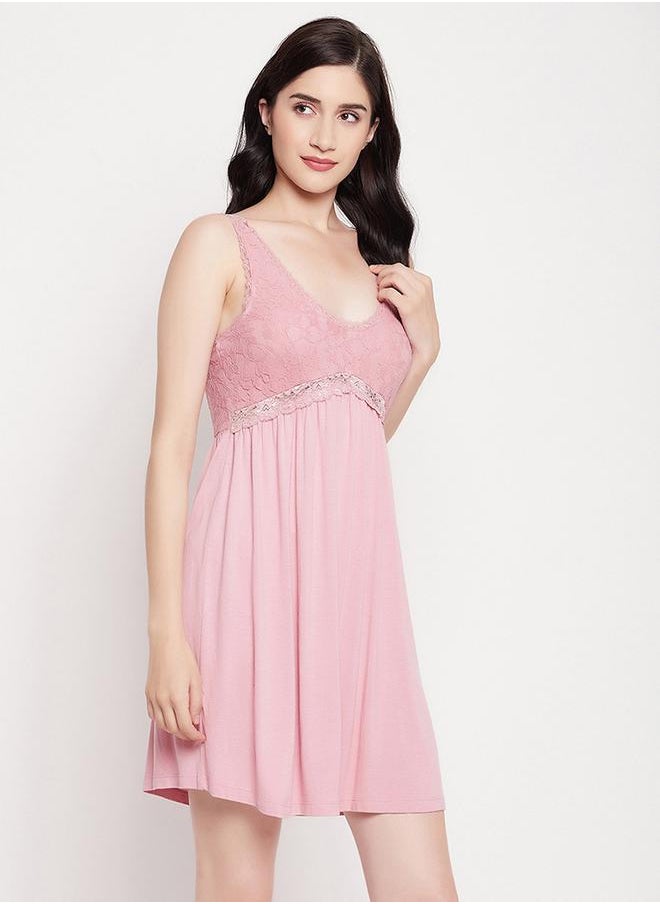 Clovia Lace Insert V Neck Cotton Nightdress by Styli  - Image 4