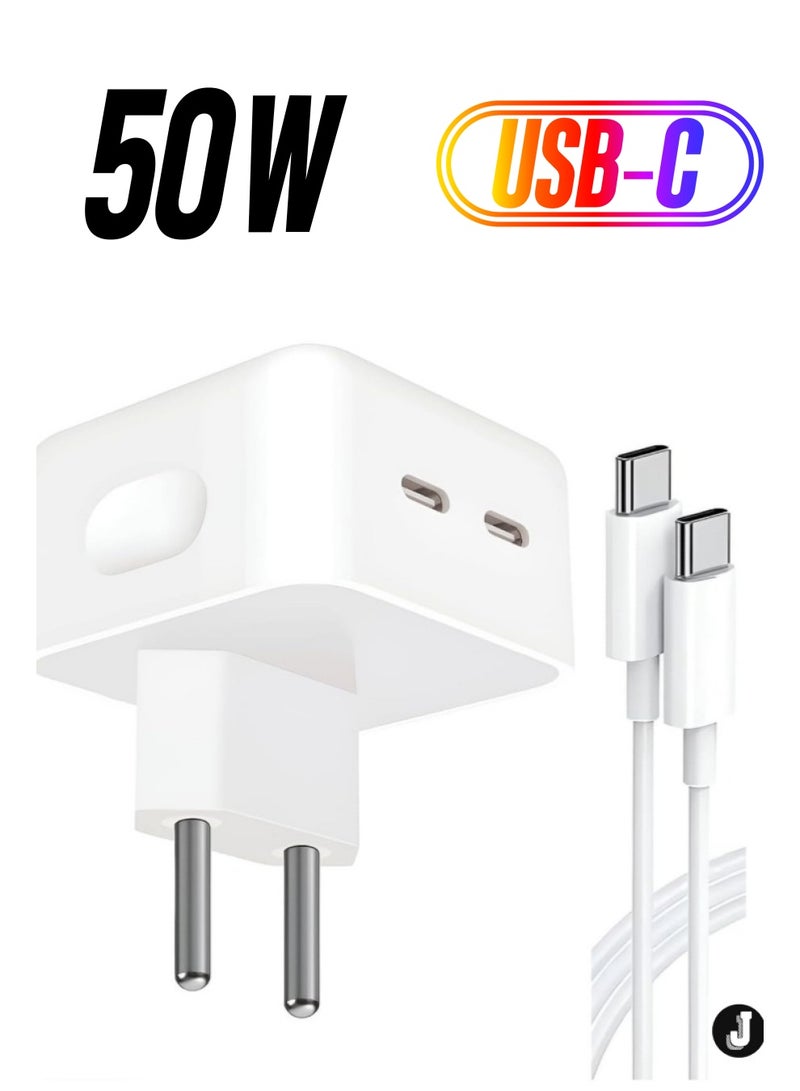 JAJEEK "NEW PD 50W Dual USB-C Charger with 2m Type-C Cable for iPhone 16 Pro Max" - Image 1