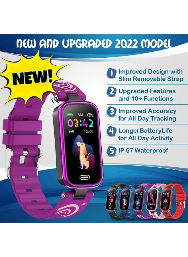 Inspiratek Kids Fitness Tracker for Age 5-16, 2022 Upgraded Kids Watch, Waterproof Pedometer with Sleep Monitor & Calorie Counter, Fitness Watch for Girls & Boys (Purple) - Image 2