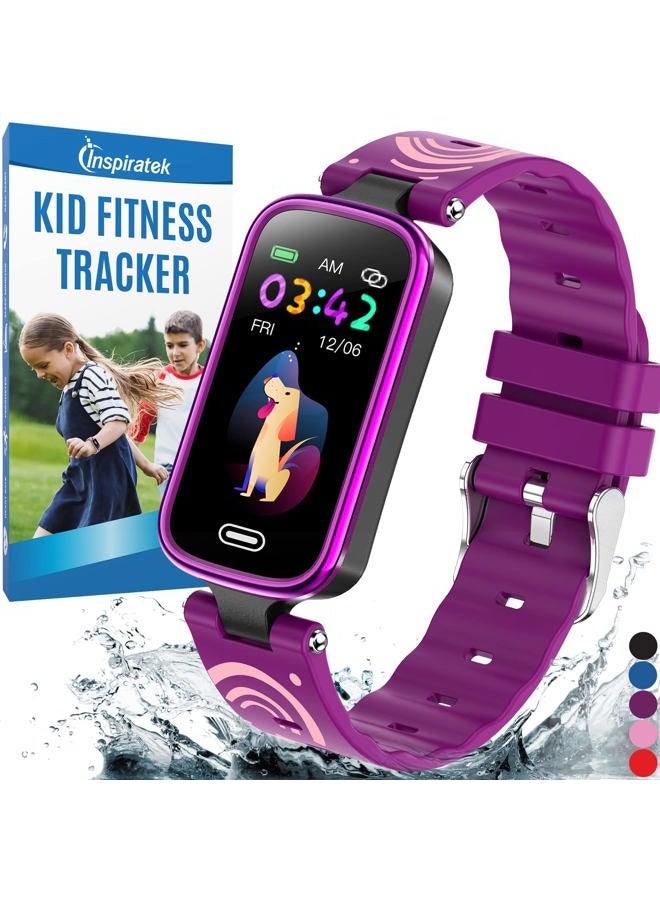 Inspiratek Kids Fitness Tracker for Age 5-16, 2022 Upgraded Kids Watch, Waterproof Pedometer with Sleep Monitor & Calorie Counter, Fitness Watch for Girls & Boys (Purple) - Image 1