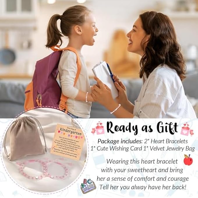 rayihni First Day Of School Gifts For Girls And Teens, Mother Daughter Matching Natural Stone Heart Bracelets, Mommy And Me Back To School Jewelry - Image 4
