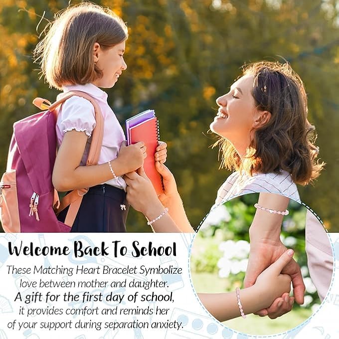 rayihni First Day Of School Gifts For Girls And Teens, Mother Daughter Matching Natural Stone Heart Bracelets, Mommy And Me Back To School Jewelry - Image 3