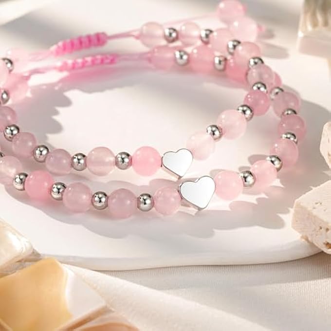 rayihni First Day Of School Gifts For Girls And Teens, Mother Daughter Matching Natural Stone Heart Bracelets, Mommy And Me Back To School Jewelry - Image 5