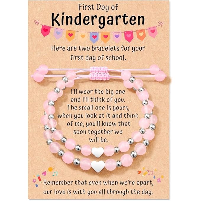 rayihni First Day Of School Gifts For Girls And Teens, Mother Daughter Matching Natural Stone Heart Bracelets, Mommy And Me Back To School Jewelry - Image 1