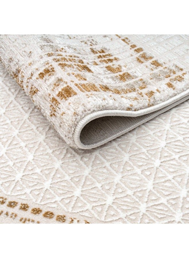 DANUBE HOME Amber Contemporary Rug  | Washable Contemporary Rugs Style | Polypropylene + Polyester Area Rug Floor Covering | Indoor Carpet For Living Room Dining Bedroom 200X300cm-White - Image 3