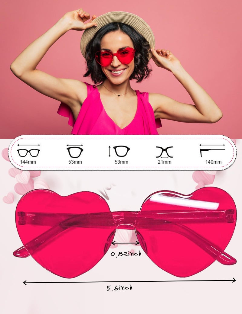 MIUSKATL 18 Pairs Heart Sunglasses, Rimless Heart Shaped Sunglasses Pack, Bulk Heart Sunglasses for Women, Colored Party glasses (Hot Pink) - Image 2