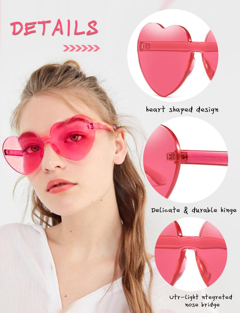 MIUSKATL 18 Pairs Heart Sunglasses, Rimless Heart Shaped Sunglasses Pack, Bulk Heart Sunglasses for Women, Colored Party glasses (Hot Pink) - Image 3