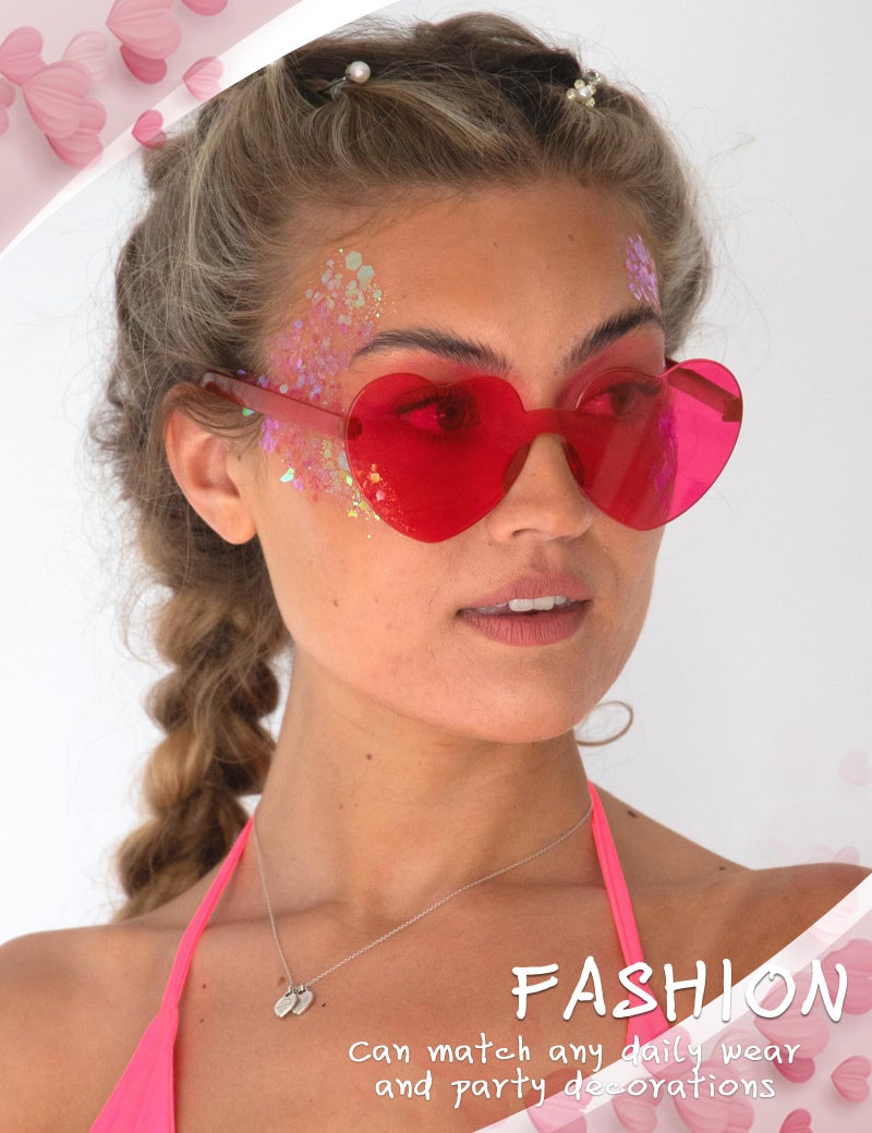 MIUSKATL 18 Pairs Heart Sunglasses, Rimless Heart Shaped Sunglasses Pack, Bulk Heart Sunglasses for Women, Colored Party glasses (Hot Pink) - Image 5