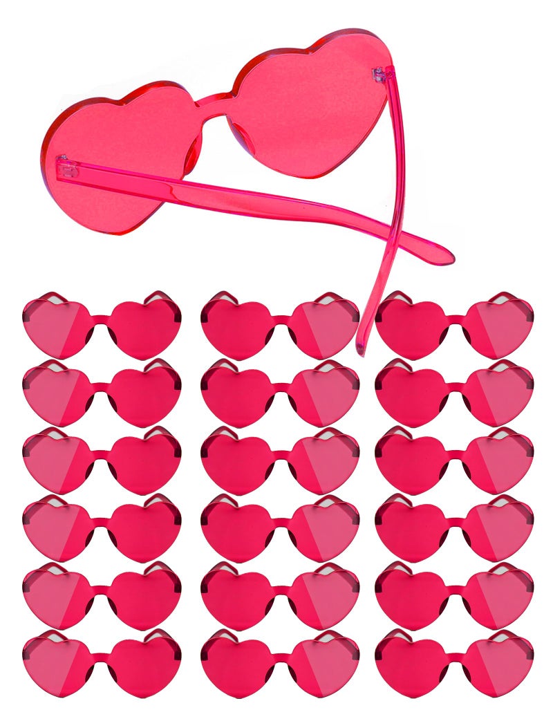 MIUSKATL 18 Pairs Heart Sunglasses, Rimless Heart Shaped Sunglasses Pack, Bulk Heart Sunglasses for Women, Colored Party glasses (Hot Pink) - Image 1