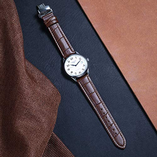 iStrap Leather Watch Band -Alligator Grain Embossed Pattern Calfskin Replacement Strap-Stainless Steel Deployment Buckle with Push Buttons-Bracelet for Men Women-18mm 19mm 20mm 21mm 22mm 24mm - Image 2