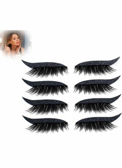 Eyeliner Eyelash Stickers, 4 Pair Reusable Double Eyelid Tape Waterproof Stick on Eyeshadow Makeup Instant Outline Easy Quick Application Strip Stickers for Women Halloween