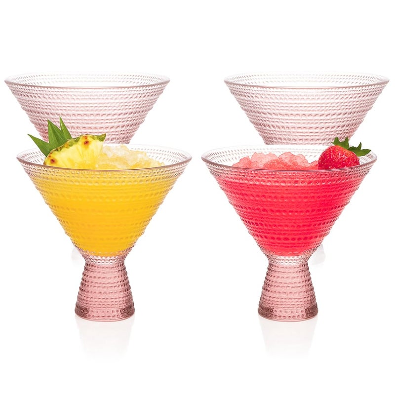 LEMONSODA Hobnail Pink/Clear Martini Glasses Vintage Cocktail Glasses (9oz) for Martini, Cocktail, Margarita, Cosmopolitan, Manhattan (Pink, Set of 4) - Image 1