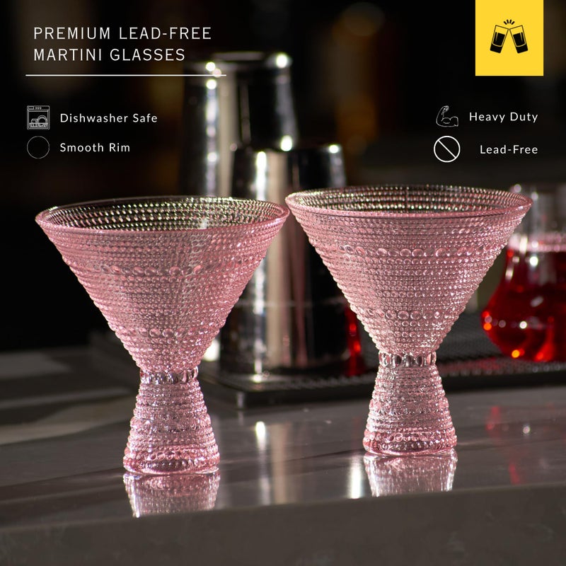 LEMONSODA Hobnail Pink/Clear Martini Glasses Vintage Cocktail Glasses (9oz) for Martini, Cocktail, Margarita, Cosmopolitan, Manhattan (Pink, Set of 4) - Image 4