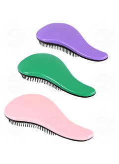 79STYLE 3pcs Detangler Brush Tangle Free Hair Brushes For Kids Knot Free No Pain Detangling Kids Hair Brush Combs For Curly Fine Hair (Size 7.4 Inch -Purple)
