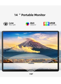 HILUKE 2K Portable Monitor, 14" Ultra Slim Portable Laptop Monitor 2160 * 1440 QHD External Display with Dual Speakers HDR FreeSync Second Screen for Laptop PC Phone Game Console  - Image 3