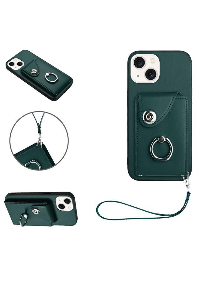 اس-توب جراب لهاتف iPhone 14 Plus مع حامل بطاقات وحلقات من البولي يوريثان وحافظة هاتف مع حبل - Image 1