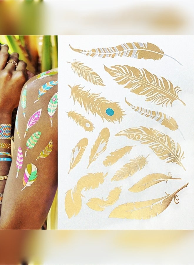 Beautifully Designed Tattoo Sticker Of Gold Feather For Hand And Body  - Image 1