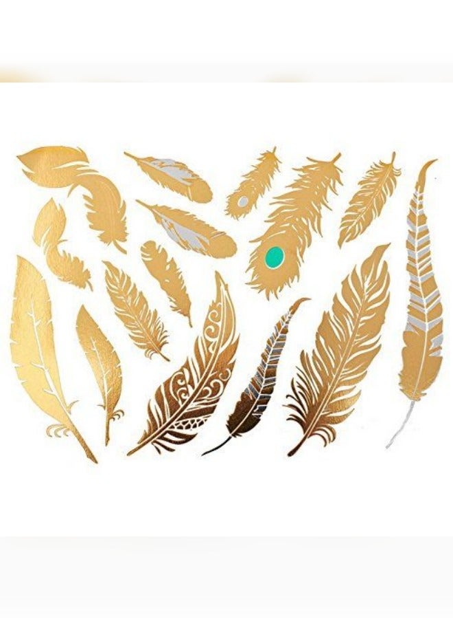 Beautifully Designed Tattoo Sticker Of Gold Feather For Hand And Body  - Image 2