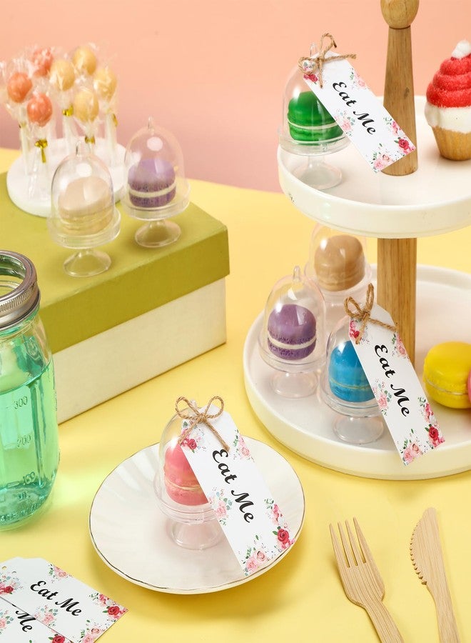 Maxcheck 12 Set Mini Cake Stand with Lid Plastic Cupcake Stand Plate Dome Cover Tea Party Cake Dome Clear Dessert Tray with Eat Me Tags for Birthday Wedding Party Supplies - Image 3