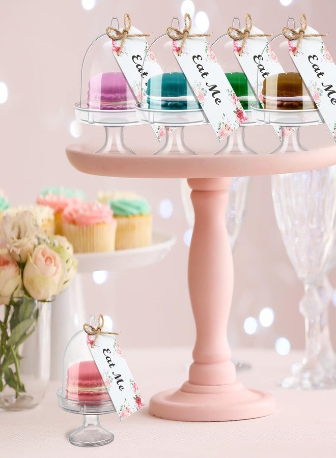 Maxcheck 12 Set Mini Cake Stand with Lid Plastic Cupcake Stand Plate Dome Cover Tea Party Cake Dome Clear Dessert Tray with Eat Me Tags for Birthday Wedding Party Supplies - Image 4