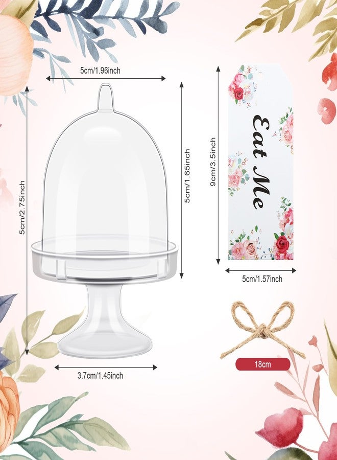 Maxcheck 12 Set Mini Cake Stand with Lid Plastic Cupcake Stand Plate Dome Cover Tea Party Cake Dome Clear Dessert Tray with Eat Me Tags for Birthday Wedding Party Supplies - Image 2