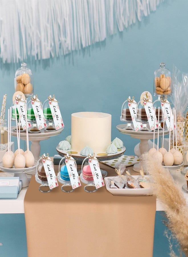 Maxcheck 12 Set Mini Cake Stand with Lid Plastic Cupcake Stand Plate Dome Cover Tea Party Cake Dome Clear Dessert Tray with Eat Me Tags for Birthday Wedding Party Supplies - Image 5