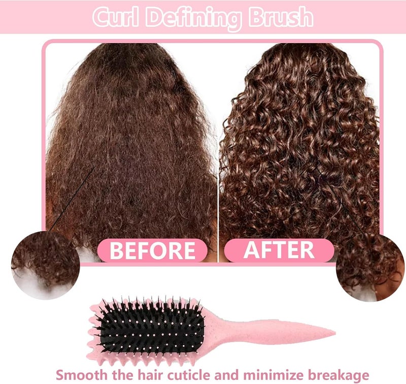 Jiffix Curly Hair Brush – Curl Defining & Detangling Brush for Women & Men – Boar Bristle Styling Brush for Shaping, Combing & Enhancing Natural Curls – Suitable for All Hair Types (pink) - Image 4