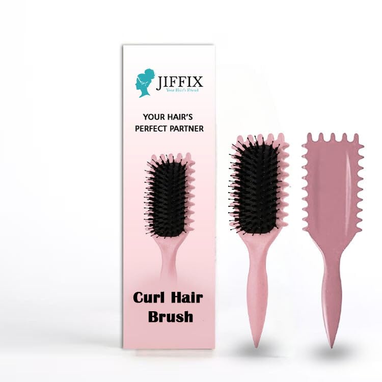 Jiffix Curly Hair Brush – Curl Defining & Detangling Brush for Women & Men – Boar Bristle Styling Brush for Shaping, Combing & Enhancing Natural Curls – Suitable for All Hair Types (pink) - Image 1