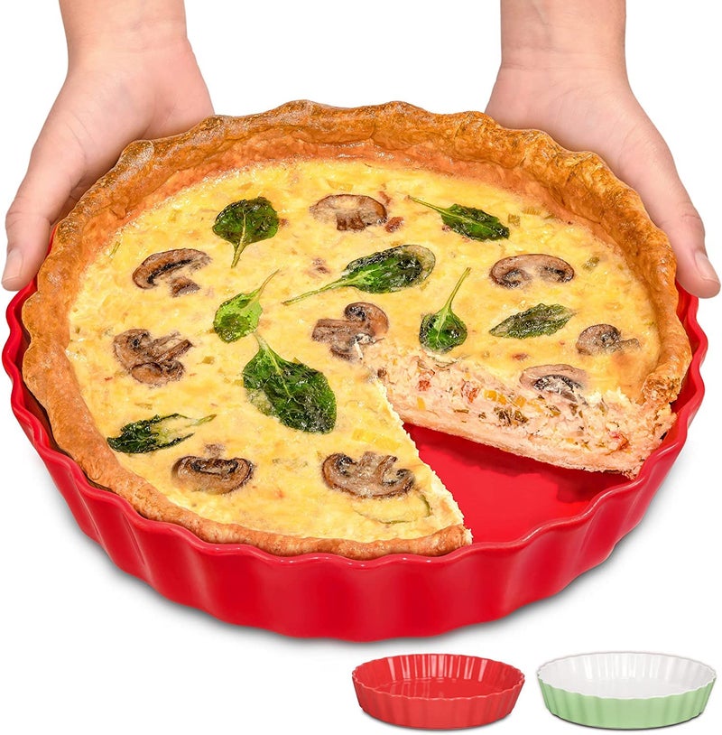 Ceramic Pie Dish for The Oven  Round Ceramic Tart Mould 28cm High Edge  with NonStick Coating  Scratch and Cut Resistant  Easy to Clean  PlasticFree Packaging
