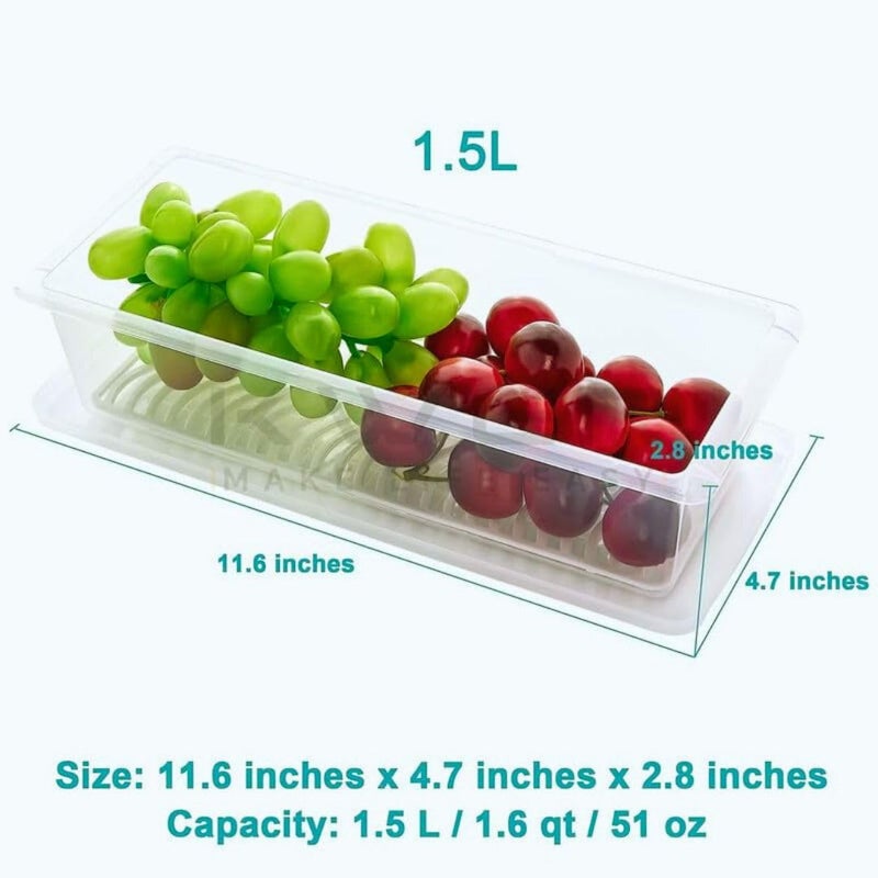VIDHYADEVAM VIDHYADEVAM Fridge Storage Boxes Fridge Organizer with Removable Drain Plate LidStackable Portable Freezer Storage Containers Tray To Keep Fresh for FishMeatVegetablesFruit 1500 ML Pack of 1  - Image 3