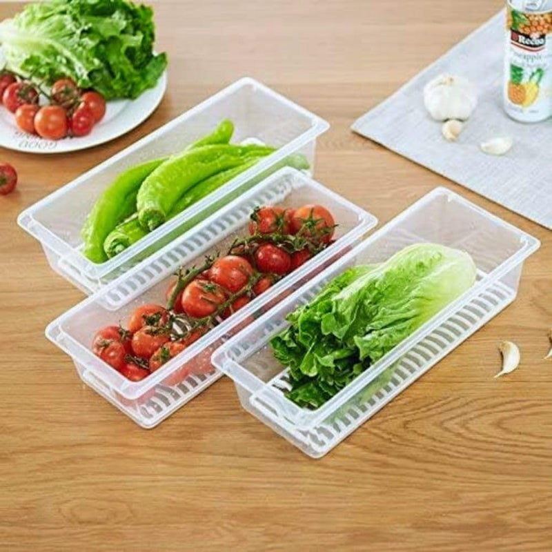 VIDHYADEVAM VIDHYADEVAM Fridge Storage Boxes Fridge Organizer with Removable Drain Plate LidStackable Portable Freezer Storage Containers Tray To Keep Fresh for FishMeatVegetablesFruit 1500 ML Pack of 1  - Image 2